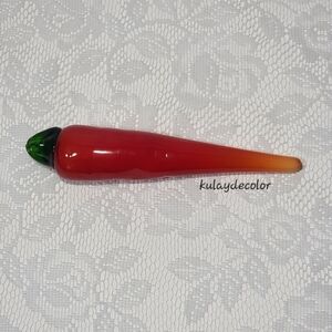 Vintage Murano Style Art Glass Red Orange Chili Pepper Hand Blown Kitchen Decor
